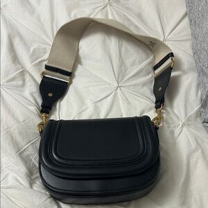 Zara Black Crossbody Saddle Bag with Cream Strap